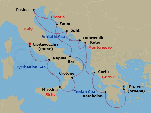 Italy, The Adriatic & Greece Route Map