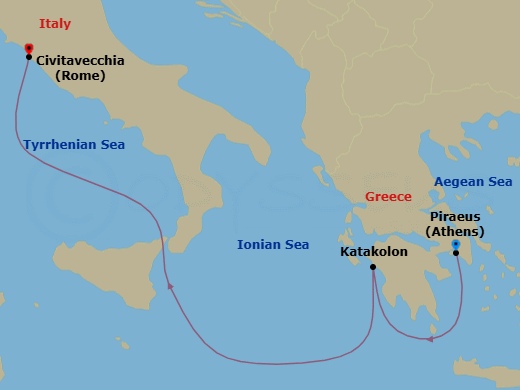 Mediterranean, 3 Nights Route Map