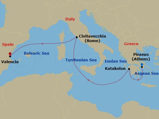 Mediterranean, 5 Nights Route Map