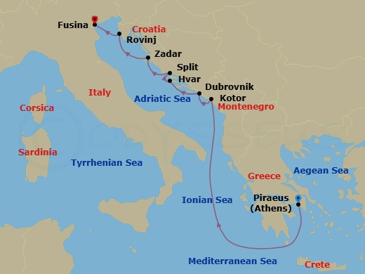 Croatia Intensive Cruise: Dubrovnik, Split & Zadar Route Map
