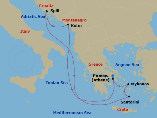 7 Night Best Of Greece & Croatia Cruise Route Map