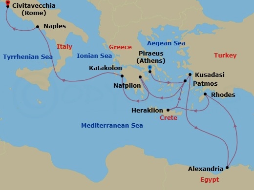 Athens To Civitavecchia Route Map