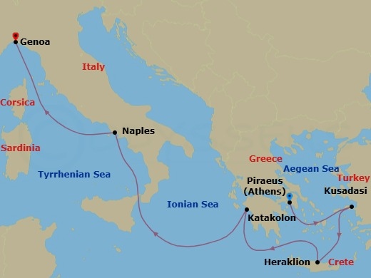 Mediterranean, 6 Nights Route Map