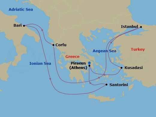 Mediterranean, 8 Nights Route Map