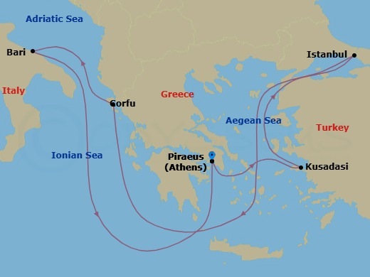 Mediterranean, 7 Nights Route Map