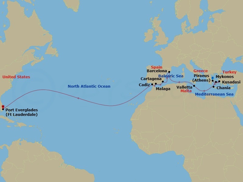 20-Day Western Mediterranean Crossing: Spanish Discovery Route Map