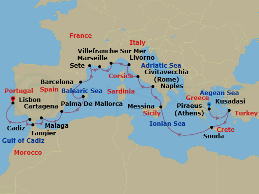 Iberia & Mediterranean Antiquities Route Map