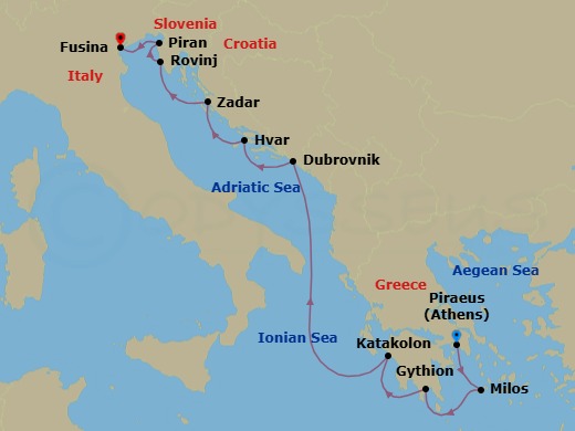Athens To Fusina Route Map