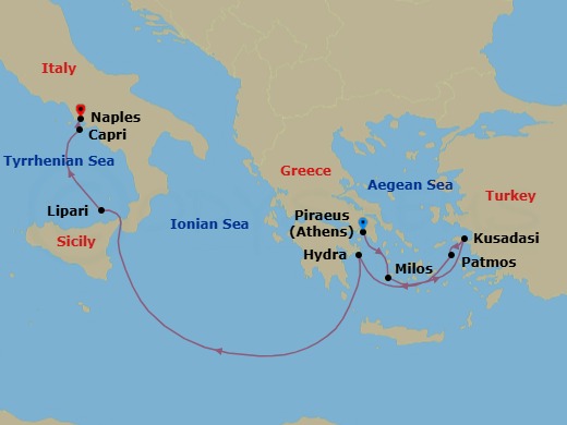 Athens To Naples Route Map