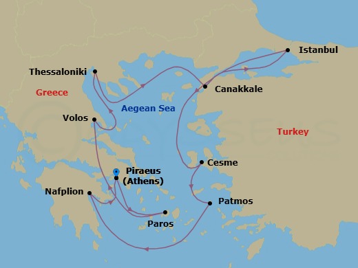 Greece & Turkey Cruise: Athens, Istanbul & Patmos Route Map
