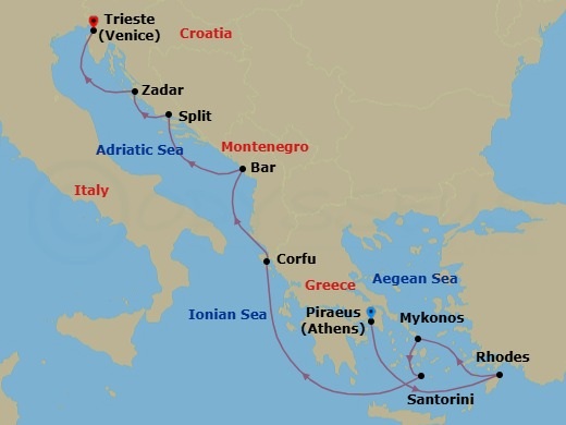 Europe - Greek Isles & Eastern Med Route Map