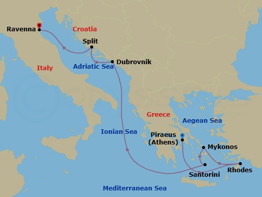 7 Night Greece & Croatia Cruise Route Map