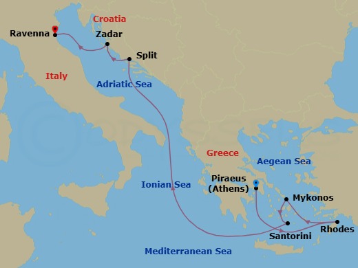 7 Night Greece & Croatia Cruise Route Map