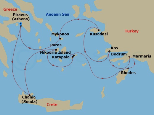 Wonders Of The Greek Islands & Aegean Riviera Route Map