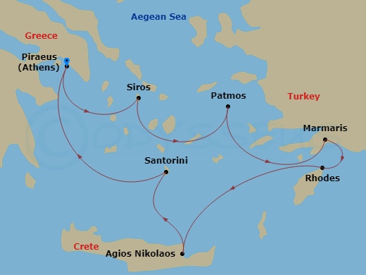 Greece Intensive Cruise: Patmos, Rhodes & Crete Route Map