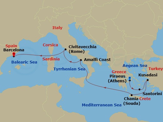8 Night Best Of Greece & Italy Cruise Route Map