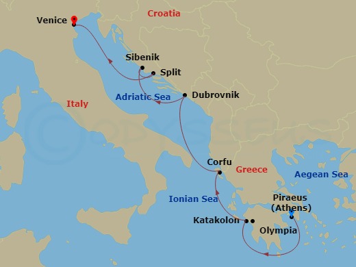 Venice, The Adriatic & Greece Route Map