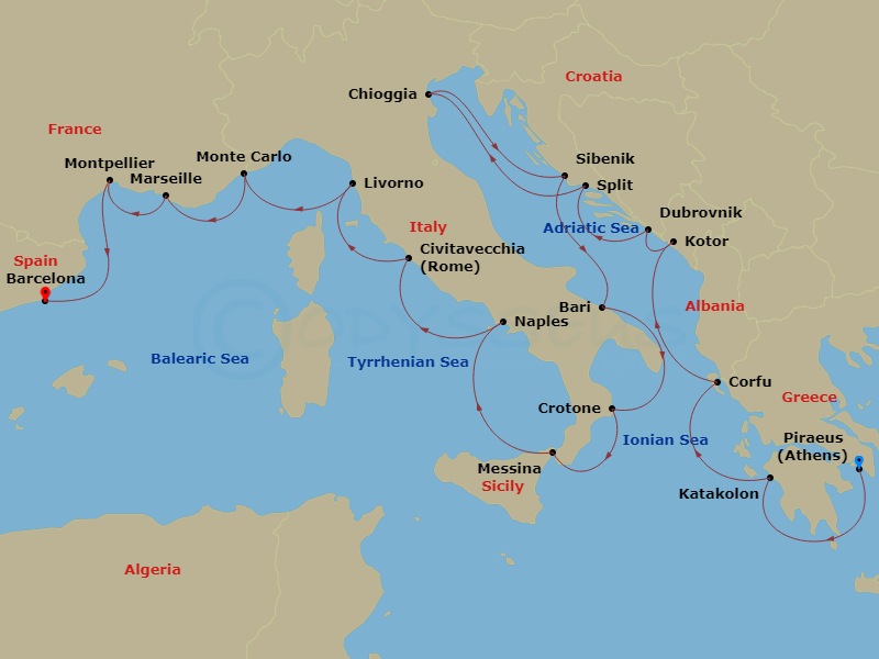 Mediterranean & Adriatic Sojourn Route Map