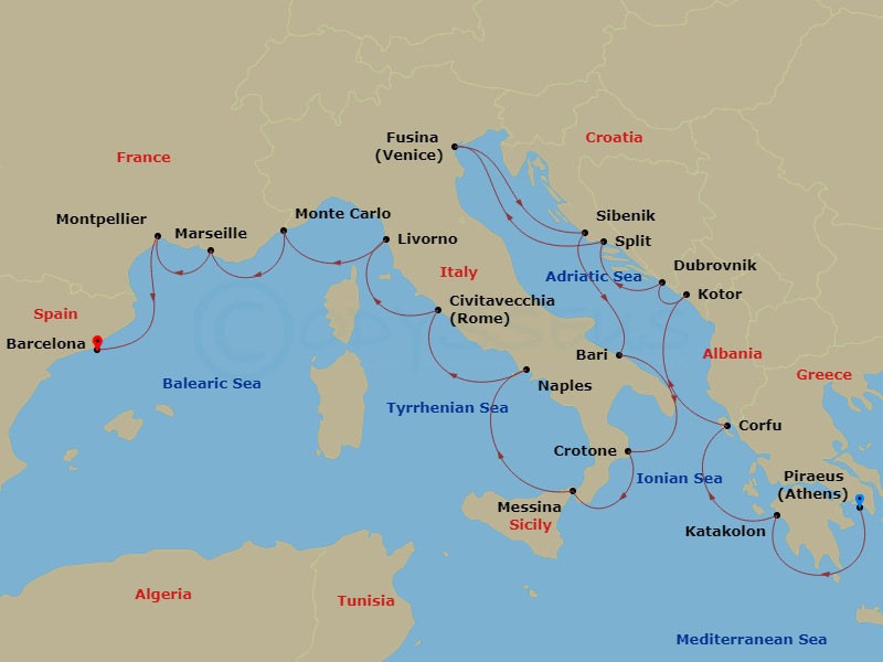 Mediterranean & Adriatic Sojourn Route Map