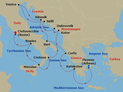 Italy, The Adriatic & Greece Route Map