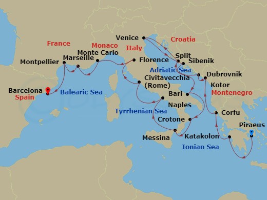 Mediterranean & Adriatic Sojourn Route Map