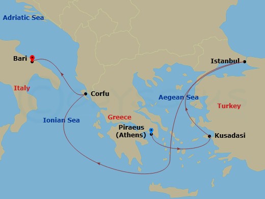 Mediterranean, 5 Nights Route Map