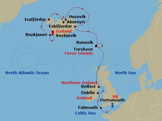 Ireland & Iceland Cruise: Dublin, Akureyri & Reykjavik Route Map