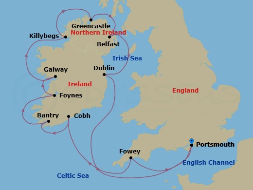 Ireland Intensive Cruise: Galway, Belfast & Dublin Route Map