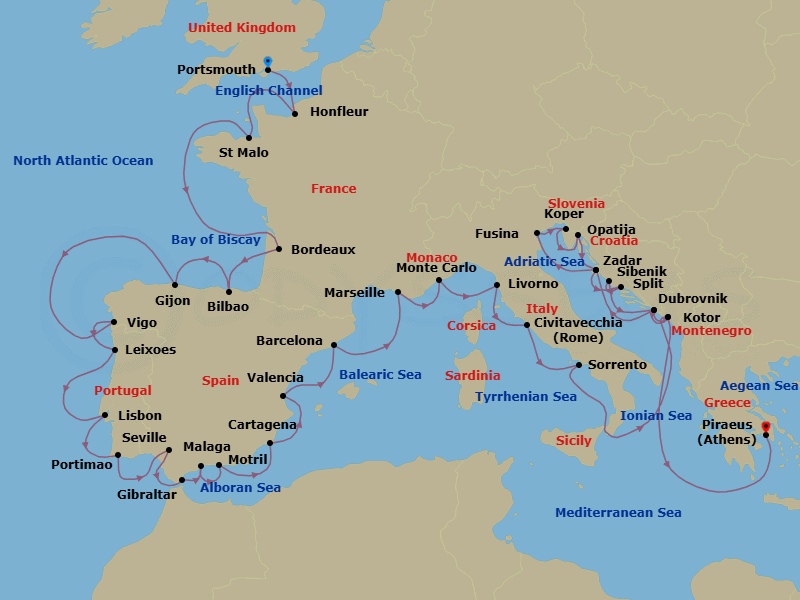Portsmouth To Athens Grand Voyage Route Map