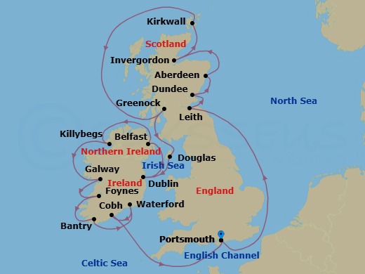 Scotland & Ireland Combination Cruise: Edinburgh, Dublin & Belfast Route Map