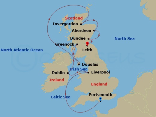 British Isles Cruise: Liverpool, Dublin & Edinburgh Route Map