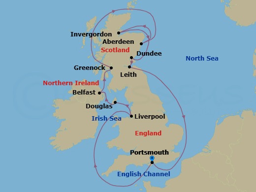 British Isles Intensive Cruise: Liverpool, Belfast & Edinburgh Route Map
