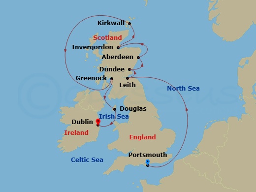 Scotland Intensive Cruise: Edinburgh, Aberdeen & Glasgow Route Map