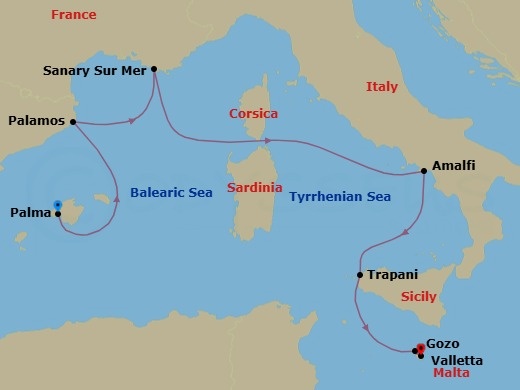 The Rivieras Featuring Amalfi & Sicily Route Map