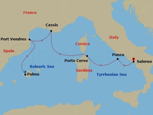 The Rivieras Featuring Cassis & Sardinia Route Map