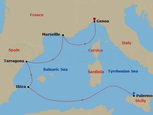 Mediterranean, 5 Nights Route Map