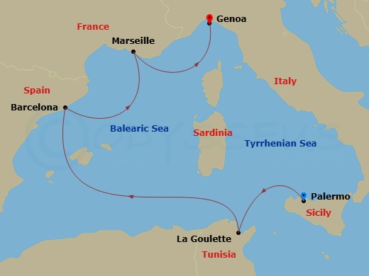 Mediterranean, 5 Nights Route Map