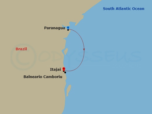 South America, 1 Nights Route Map