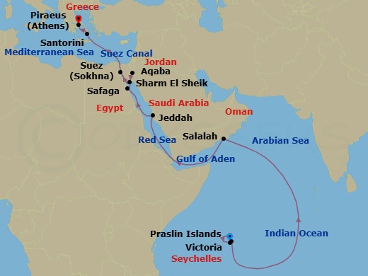 Sultans, Pharaohs & Empires: Oman, Saudi Arabia, Egypt, Jordan, And Greece Route Map