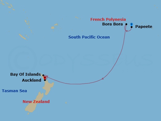 French Polynesia & New Zealand Cruise: Papeete, Bora Bora & Auckland Route Map