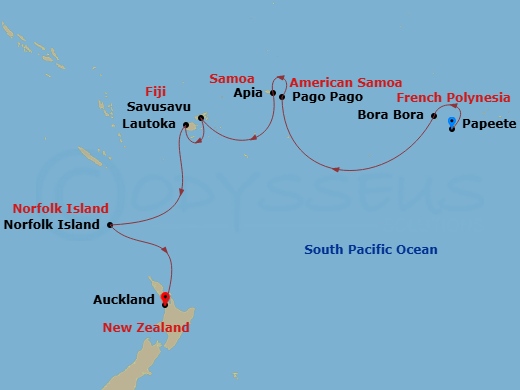 South Pacific Cruise: Tahiti, Samoa & Fiji Route Map