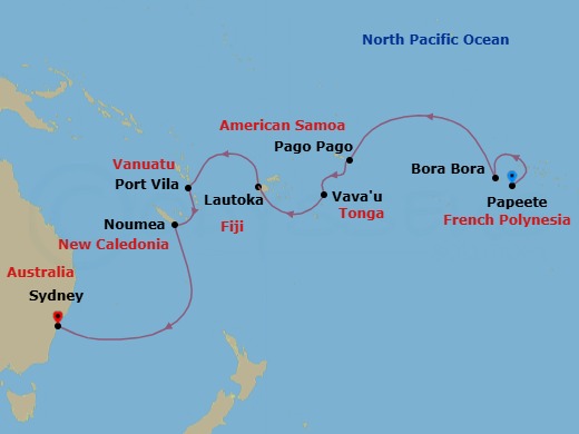 South Pacific Serenade Route Map