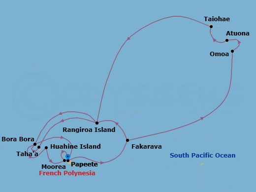 Star Collector: Marquesas, Tuamotus & Society Islands Route Map