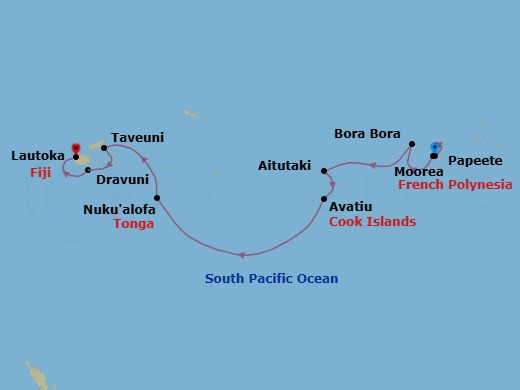 Flowers Of The South Pacific: Fiji, The Cook Islands & French Polynesia Route Map