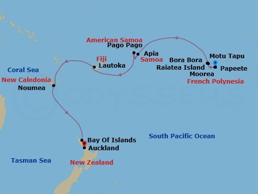 Papeete To Auckland Route Map