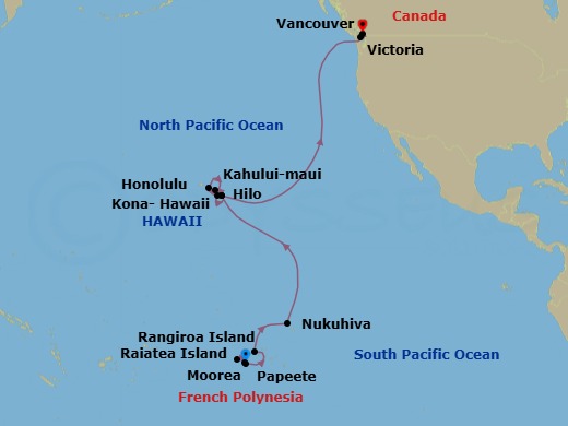 25 Night Hawaii Voyage Route Map
