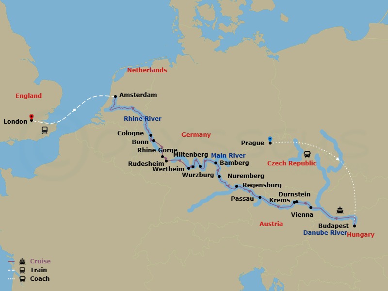Jewels Of Europe With Prague And London Route Map