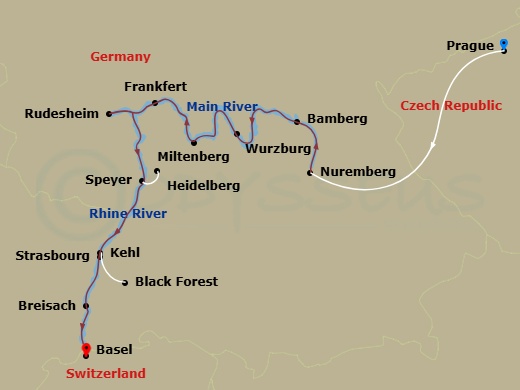 Christmastime From Nuremberg To Basel With 2 Nights In Prague Route Map