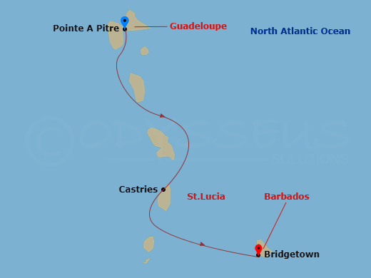South Caribbean, 2 Nights Route Map