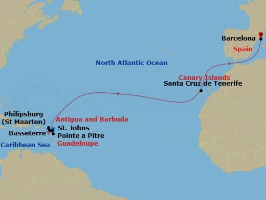 East Caribbean, 13 Nights Route Map